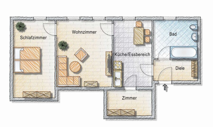 ***Drei Mehrfamilienhäuser im Paket & enormes Potenzial - Beispiel mittelgroße Wohnung